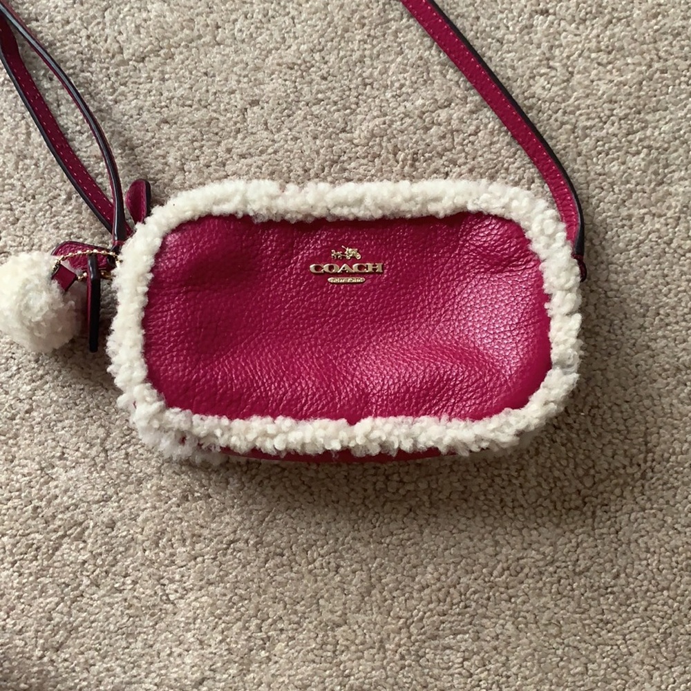 Coach pink and white fur crossbody bag